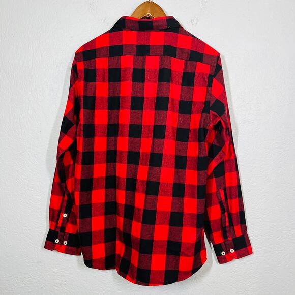 Design in Italy Flannel Shirt Button Down Lumberjack Red Black Checker - M - Picture 3 of 4